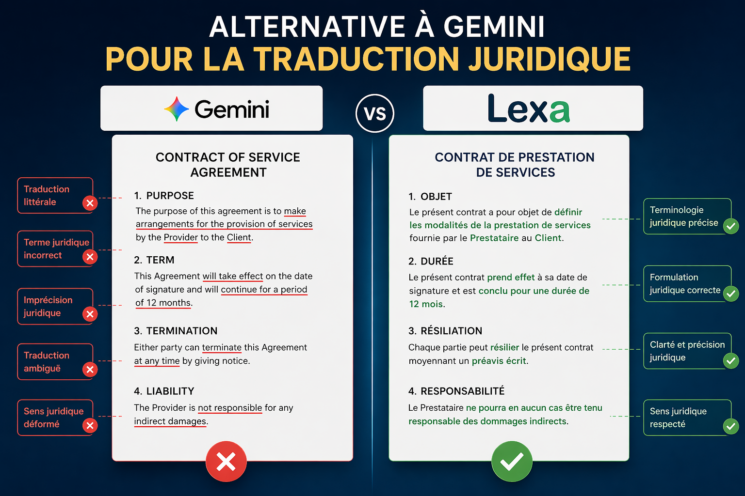 Comparaison entre Gemini et Lexa pour la traduction juridique par intelligence artificielle.